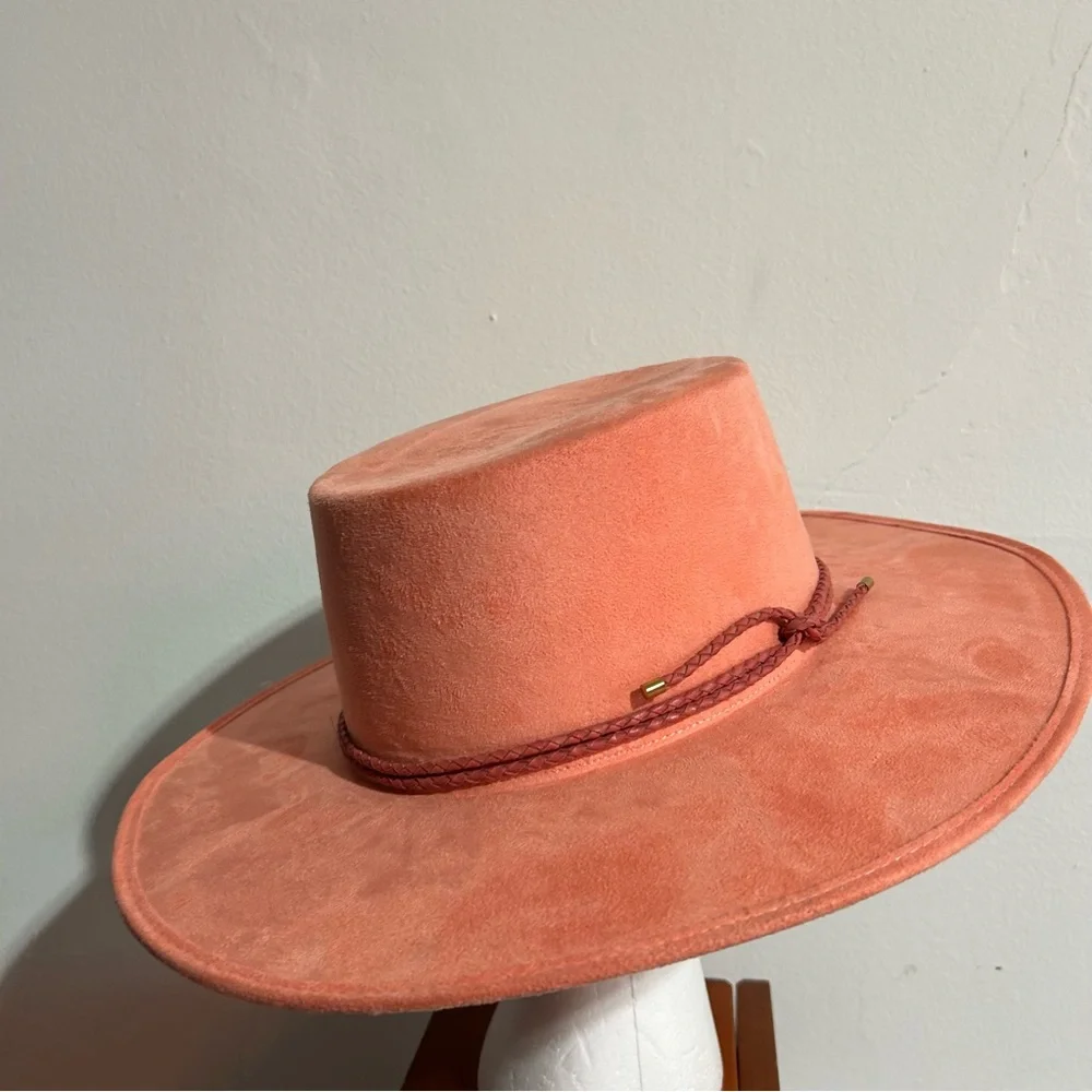Anthropologie ASN Watermelon Sugar Pink Vegan Suede Boater Hat - Picture 7 of 11